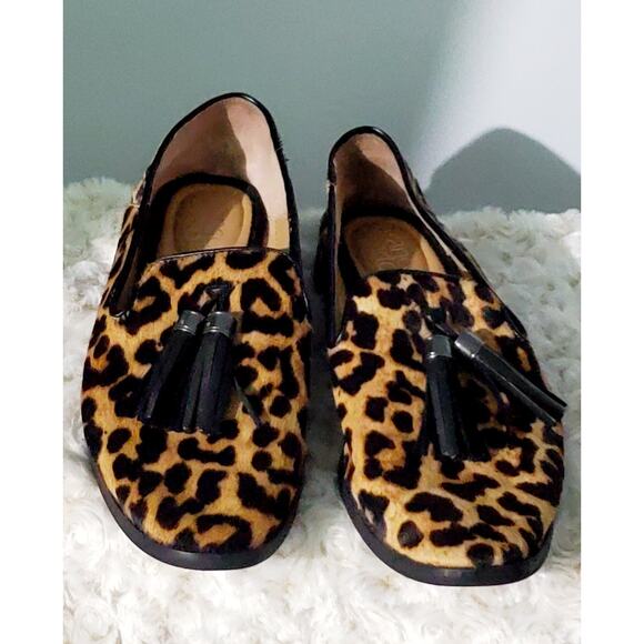 Franco Sarto Womens Cowhide Cheetah Print Loafer with Tassels Size 7 Glam Office - Picture 1 of 9